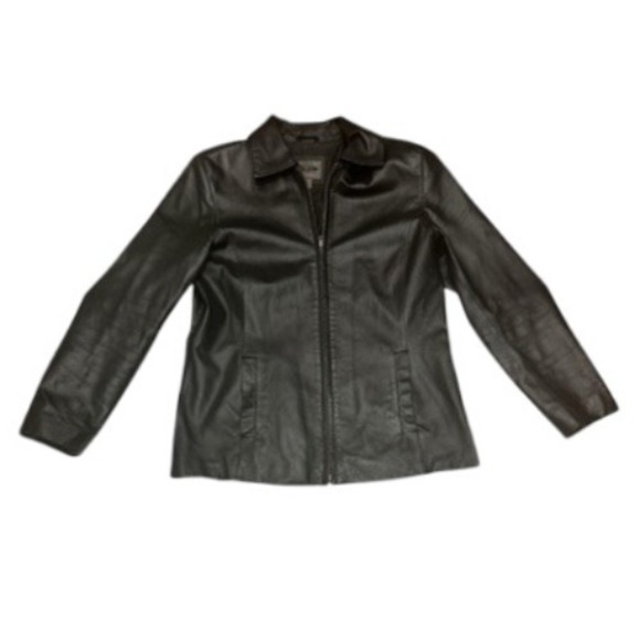 AR Leather Jacket Full Zip Black Collared Outerwear Coat‎ Size M - Picture 3 of 9